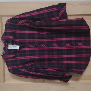 Pink, Purple and Black Button Down Blouse with 3/4 Sleeves